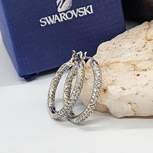 Sterling Silver Hoop 925 Swarovski Jewelry Matrix Medium Earrings White Topaz